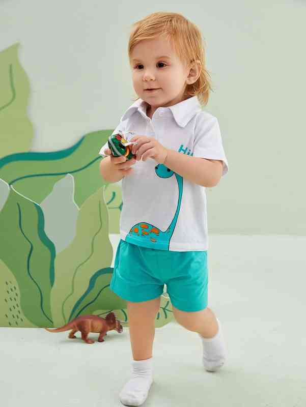 Baby Letter & Cartoon Graphic Polo Shirt & Shorts SHE