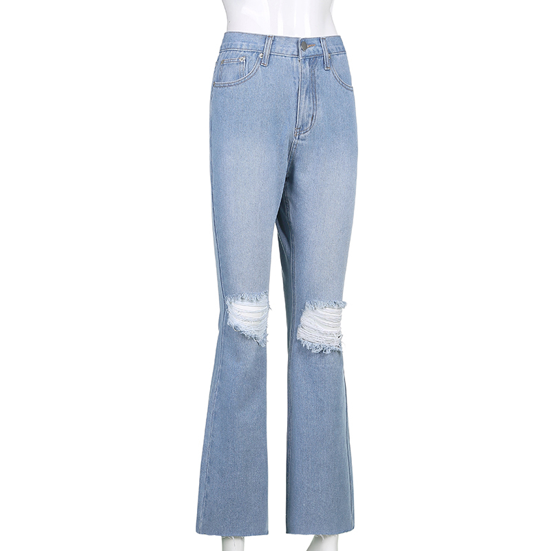 women flare Jeans Ripped jeans female high quality slim denim pants waist long trousers 210524
