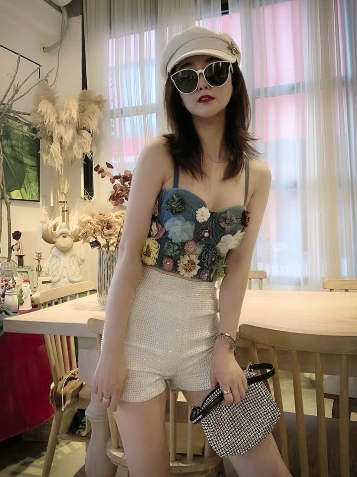 Applique Floral Corselets Women's Bachelorette Bustier Denim Bra Cropped Top Wedding Bralette Vest Plus Size ropa mujer 210421