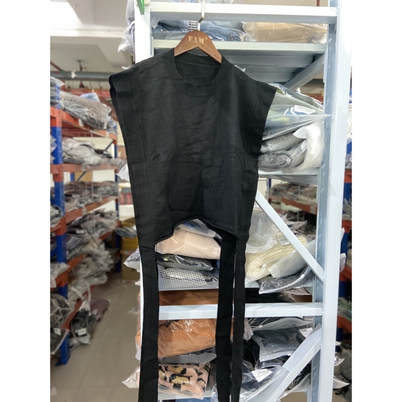 DEAT new spring fashion women clothes round neck sleeves knits vest turn-down collar ruffles single breasted dress WE12800M 210409