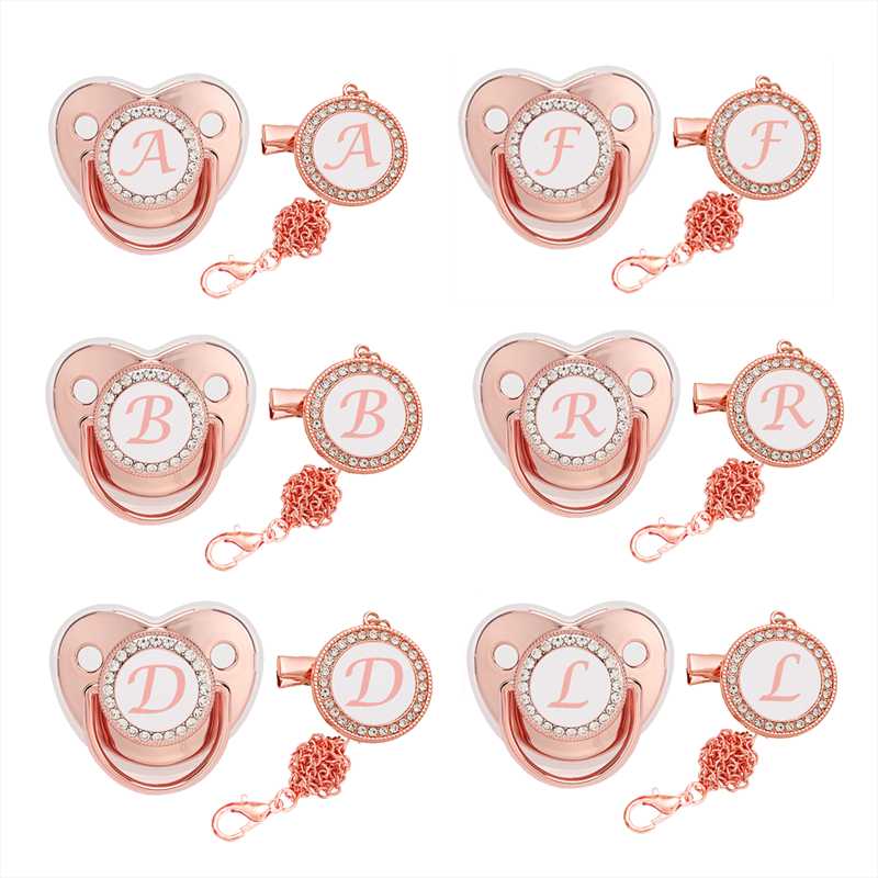 Pacifiers# Blingbaby Design Rose Gold 26 Letters Rhinestone Soother Dummy Initial Bling Baby Pacifier With Metal Chain Clip
Pacifiers# Blingbaby Design Rose Gold 26 Letters Rhinestone Soother Dummy Initial Bling Baby Pacifier With Metal Chain Clip