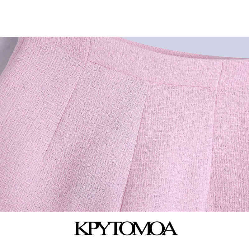 Women Fashion With Metal Buttons Tweed Bermuda Shorts High Waist Back Zipper Female Short Pants Mujer 210420