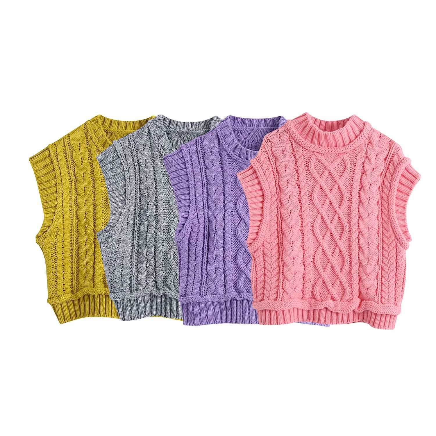 Women Knit Crop Sweater Vest sleeveless Warm Casual Fashion Cropped Knitted Woman Sweaters Pullover Tops 210819