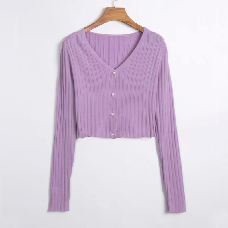 Women Deep Plunge Neck Cropped Cardigan Crop Sweaters 210512