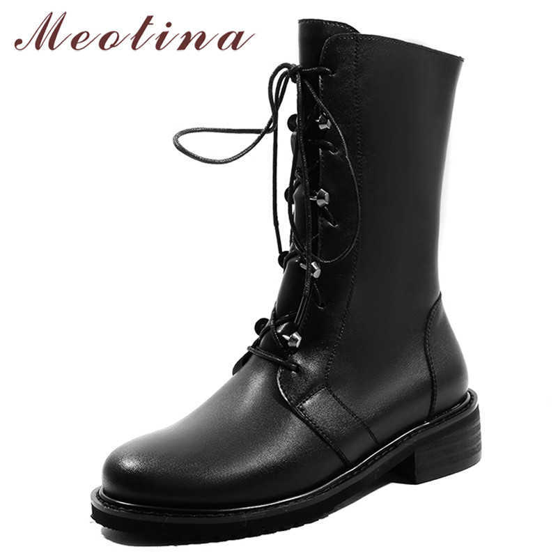Meotina Autumn Motorcycle Boots Women Natural Genuine Leather Thick Heel Ankle Boots Zipper Lace Up Shoes Ladies Plus Size 34-42 210608, Black
Meotina Autumn Motorcycle Boots Women Natural Genuine Leather Thick Heel Ankle Boots Zipper Lace Up Shoes Ladies Plus Size 34-42 210608, Black