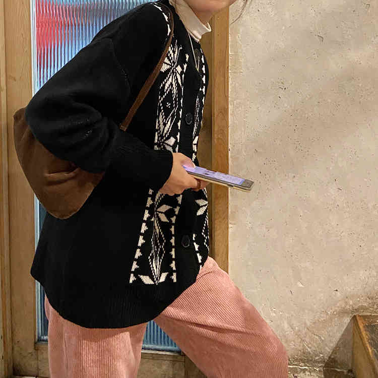 spring autumn korean style knittd cardigans womens loose Vintage sweaters cardigan womens Outwear Coats (F1475) 210423