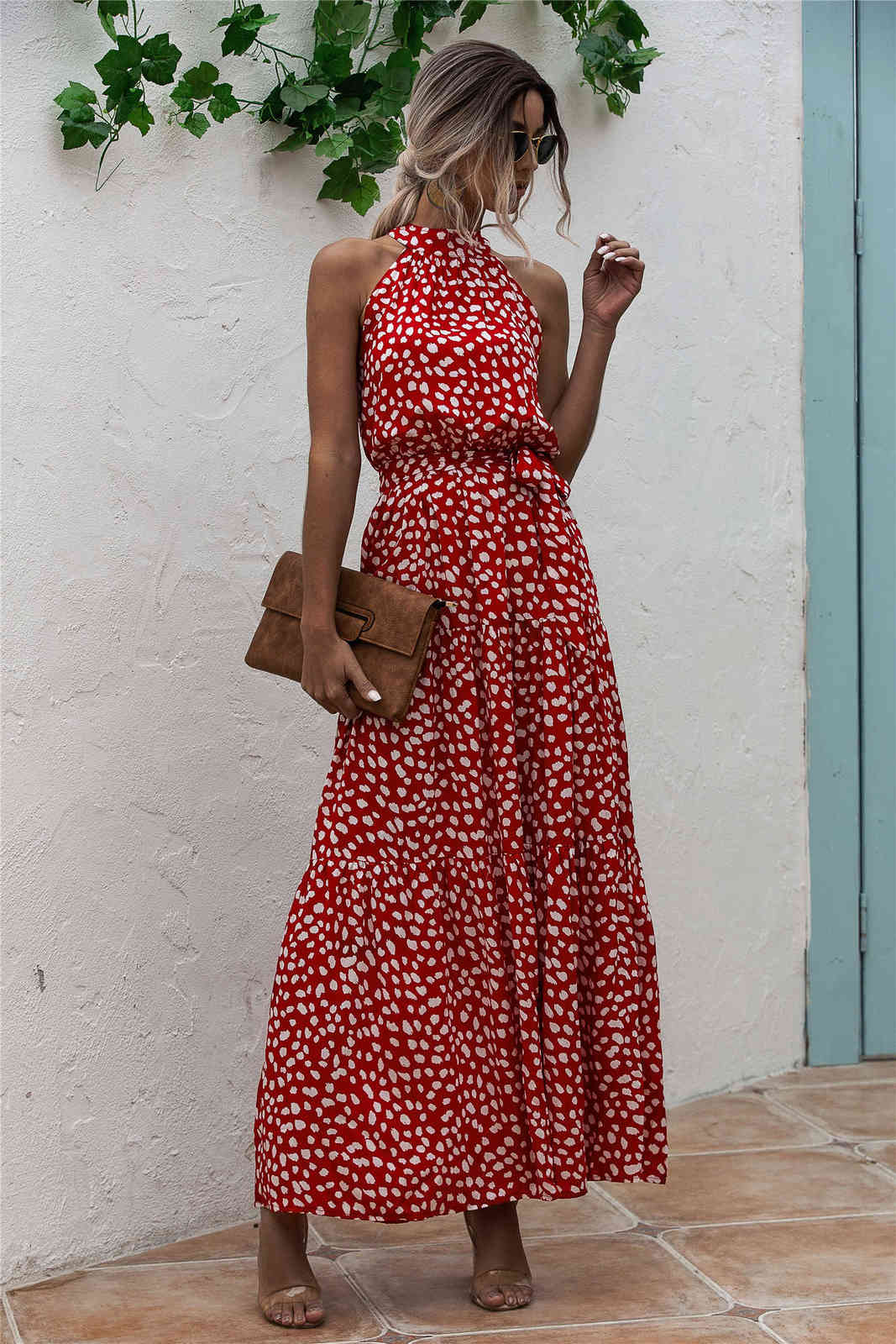 Summer Long Dress Polka Dot Casual Midi es Black Halter Strapless Yellow Sundress Vacation Clothes For Women 210623 - view 4