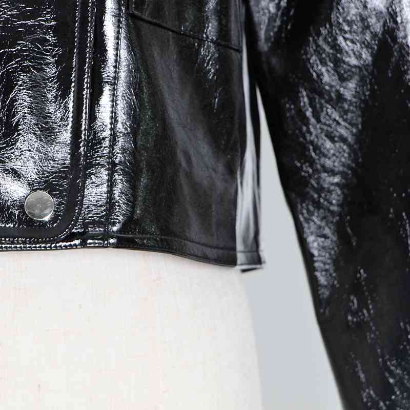 VGH Casual Moto Jacket For Women Stand Collar Long Sleeve Solid Minimalist Short Tops Female Autumn Fashion New Clothing 210421