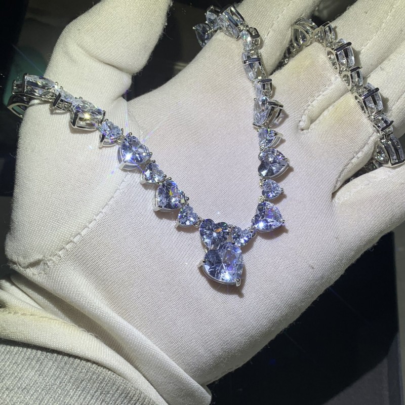 Choucong Brand Sparkling High Quality Jewelry Heart Pendant Sterling Sier Full Pear Cut White Topaz Sweet Cute CZ Dia Women Wedding Necklace Gift