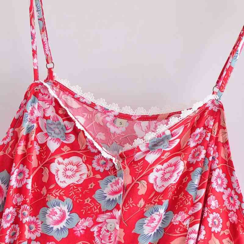 Women Floral Print Suspender Mini Dress Female Single Breasted Clothes Casual Lady Loose Vestido D7528 210430