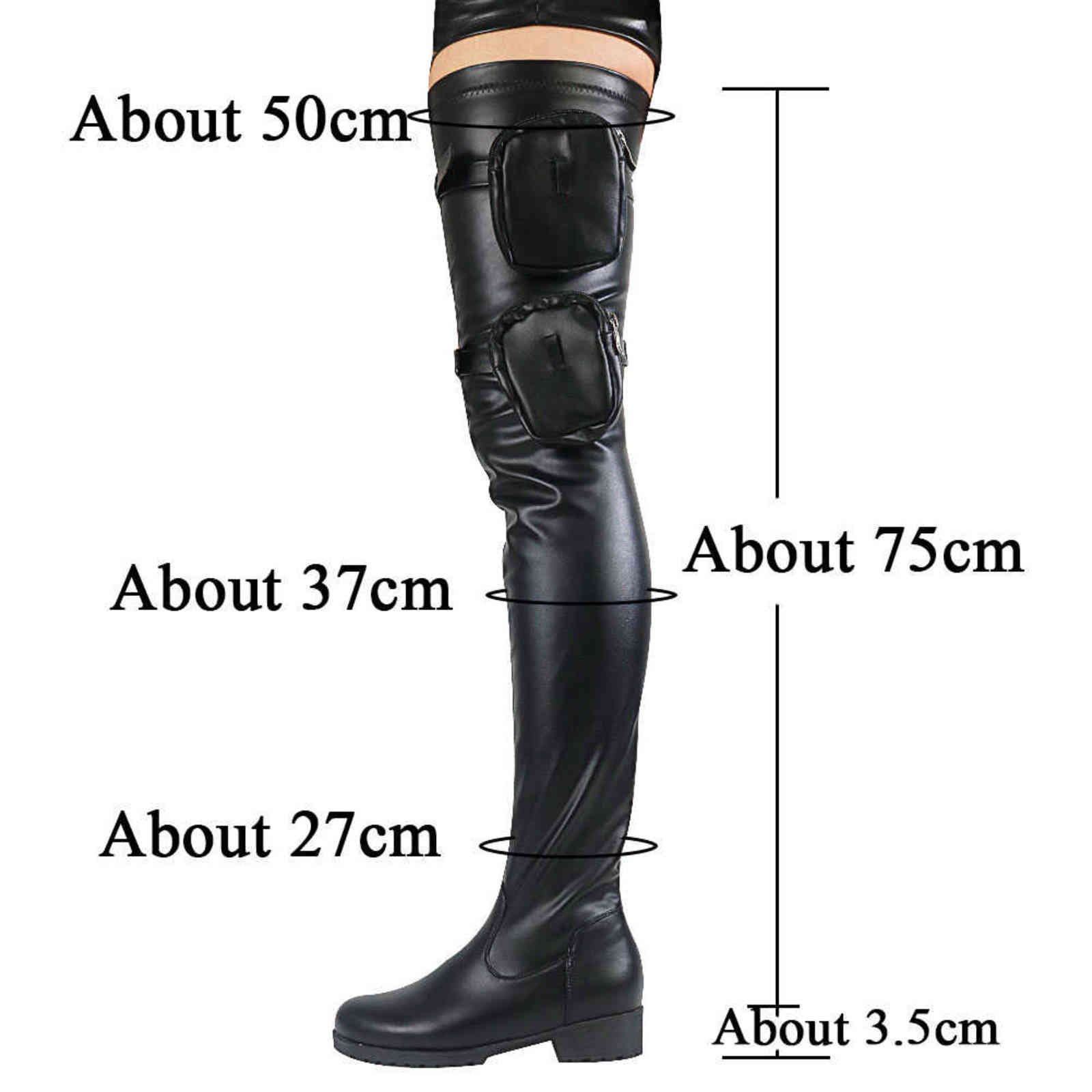 New Brand Design Platform Pocket Bags Thigh High Boots Women Zipper Casual Sexy Fashion Top Quality Over The Knee Boots Woman H1116