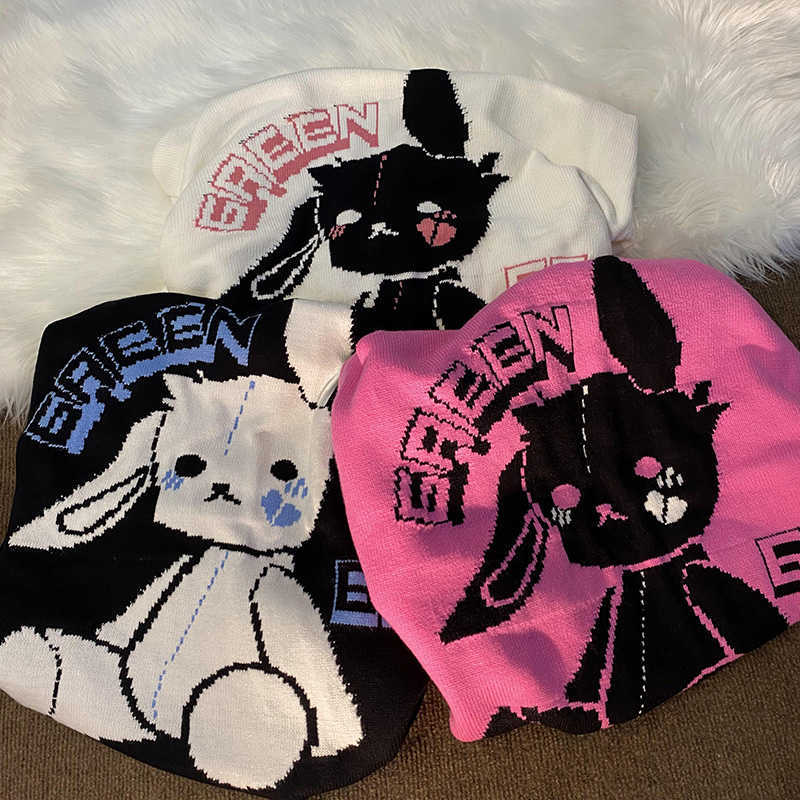 Knitted Harajuku Winter Women's jumper Oversized Sweaters Long Sleeve Y2K Goth Fashion bunny print Kawaii Grunge Streetwea 211018