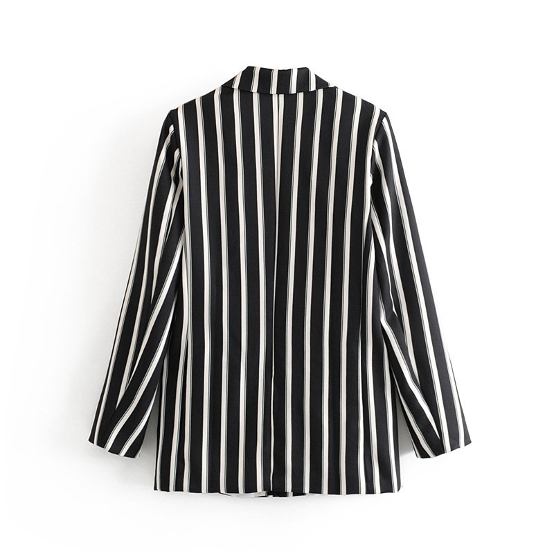 Women Autumn-Spring Fashion Striped hm Blazer Female Chic Black With White Long Sleeve Street-wear Jacket marynarka damska 210421