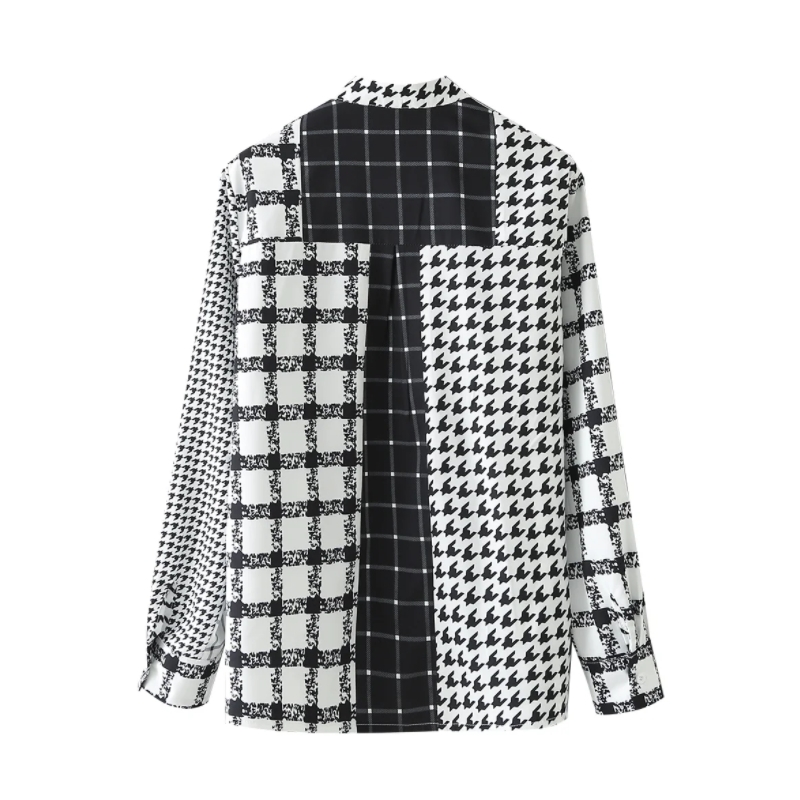 Women Patchwork Printing Plaid Shirt Female Long Sleeve Blouse Casual Lady Loose Tops Blusas S8787 210430