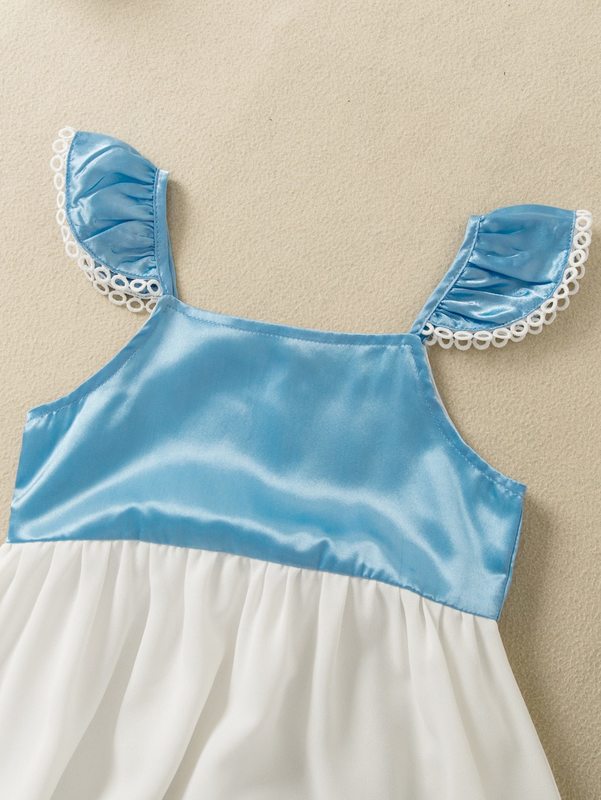 Toddler Girls Two Tone Guipure Lace Insert Ruffle High Low Hem Dress SHE