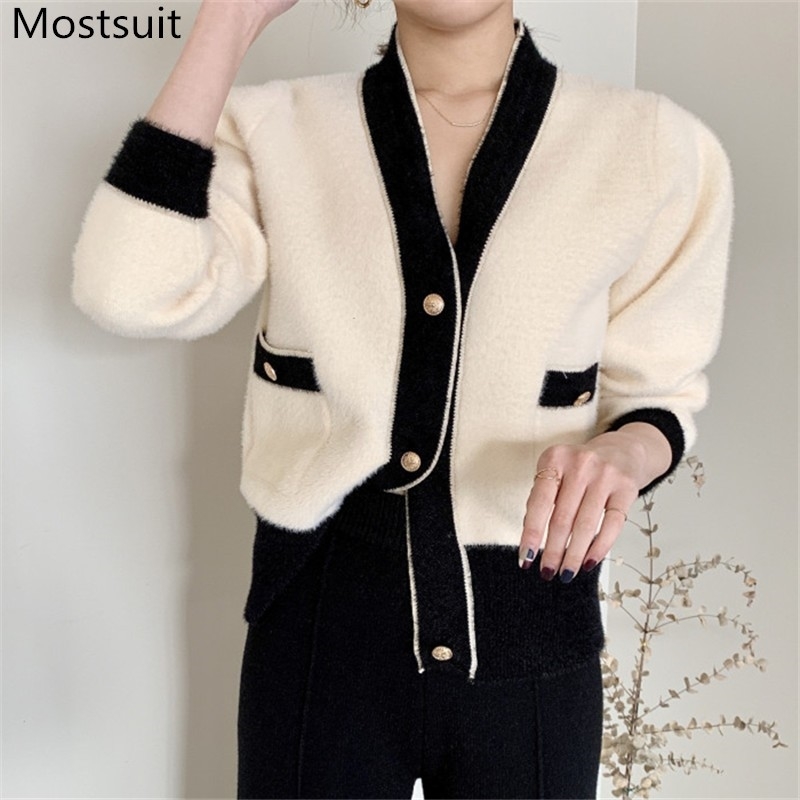 Korean Elegant Furry Knitted Women Cardigans Sweaters Winter Vintage V-neck Full Sleeve Single-breasted Color-blocked Tops 210518, Apricot
Korean Elegant Furry Knitted Women Cardigans Sweaters Winter Vintage V-neck Full Sleeve Single-breasted Color-blocked Tops 210518, Apricot