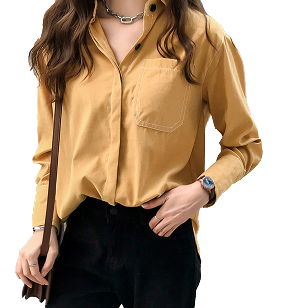 Women Fashion Shirts Korean Casual Loose Shirt Long Sleeve Turn Down Collar Blouses Simple Solid Pullover Shirt With Pocket, Blue
Women Fashion Shirts Korean Casual Loose Shirt Long Sleeve Turn Down Collar Blouses Simple Solid Pullover Shirt With Pocket, Blue