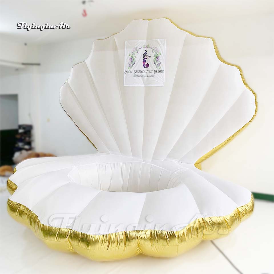 Outdoor Advertising Inflatable Golden Shell Balloon 3m Blow Up Clam Seashell Model Simulated Mussel For Club And Bar Decoration