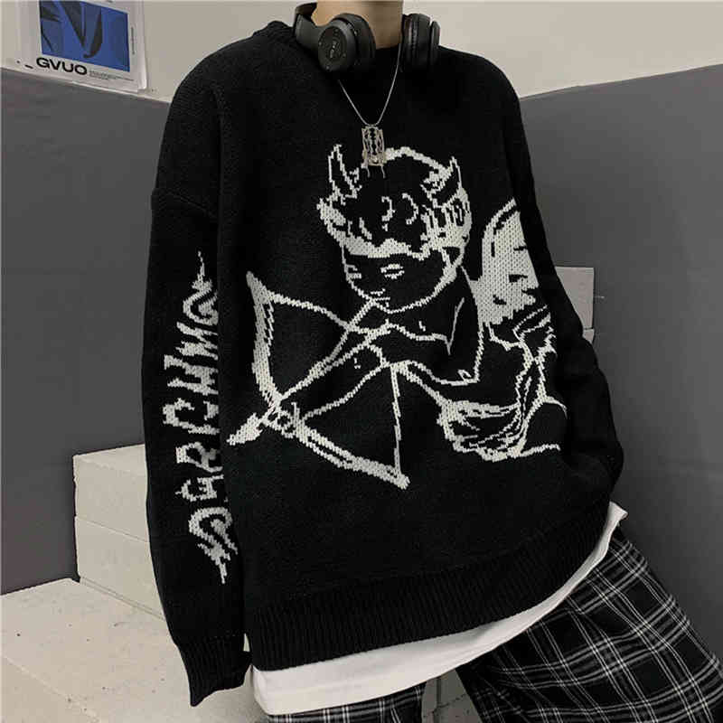 Sweaters Women Streetwear Knitted Pullover Angel Print Fashion Hip Hop Spring Autumn Harajuku Oversized Outwear Jumpers 210519