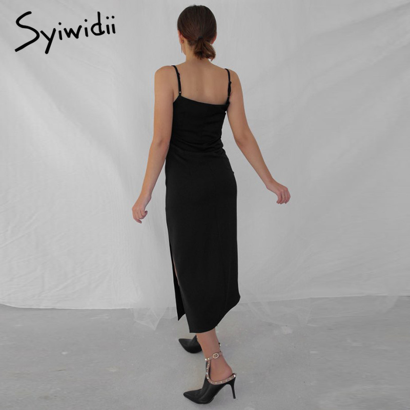 Syiwidii Satin Dress Woman Sleeveless Spaghetti Strap Casual Straight Red Black Spring Summer Fashion French Dresses Party 210409