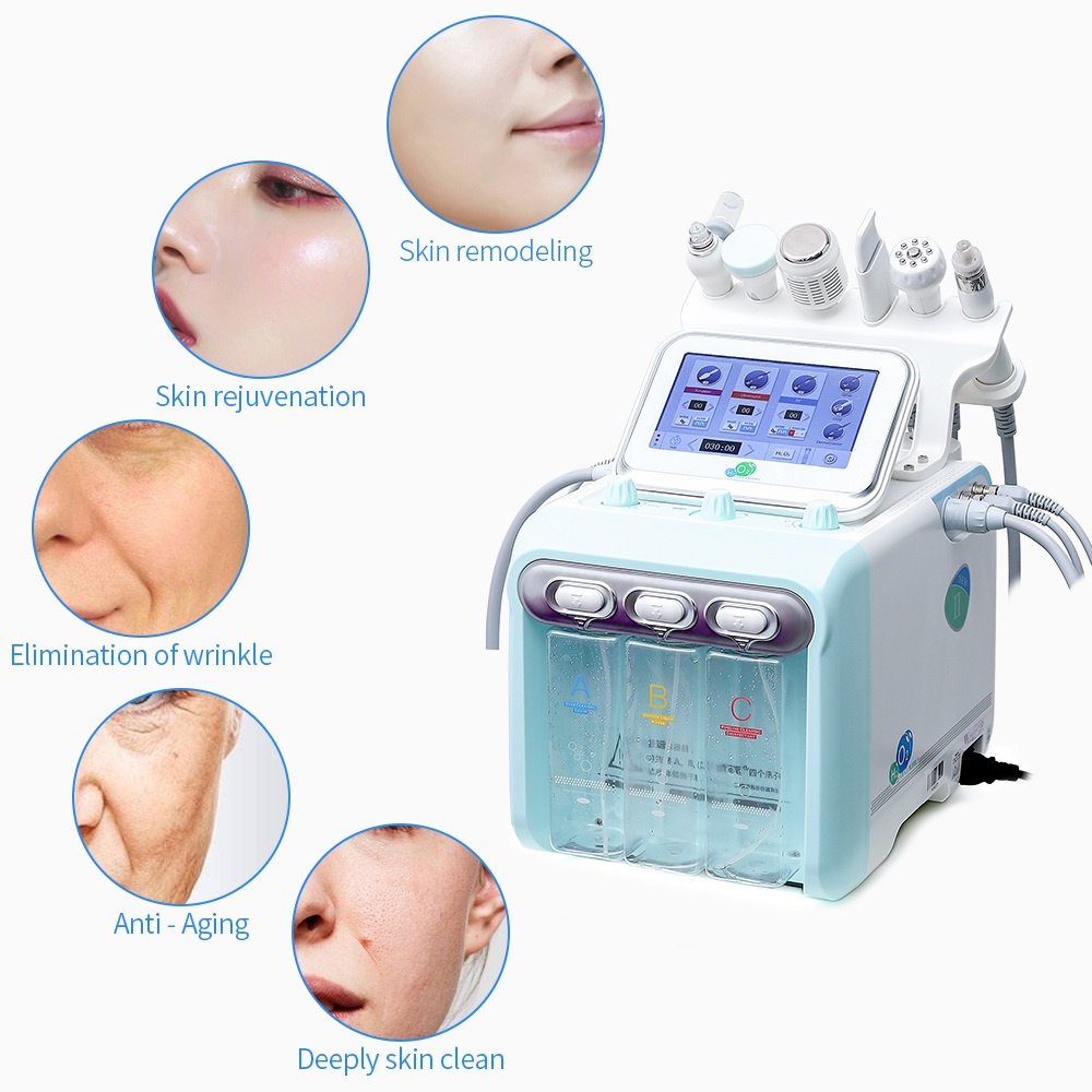 6 in 1 Hydrogen Oxygen Small Bubble RF Beauty Machine Face Lifting Dermabrasion Device Skin Scrubber Facial Spa
