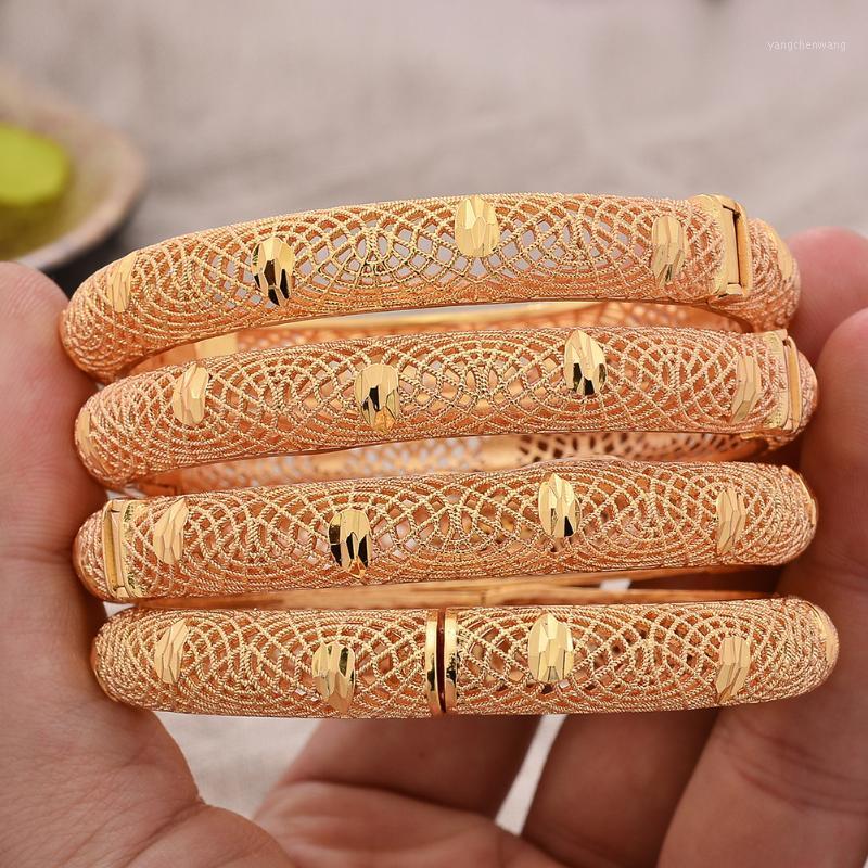 4Pcs/lot Wide Dubai Israel Arab Africa Bangles 18K Gold Plated Bracelet Wedding Bridal Gifts For Wife Women Jewelry Bangle