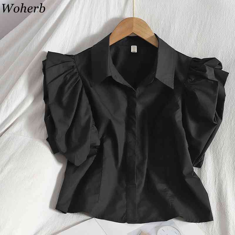 Summer Chic Puff Sleeve Blouse Shirt Women Short Tunics Solid Korean Vintage Fashion Ladies Blusas Mujer 210519