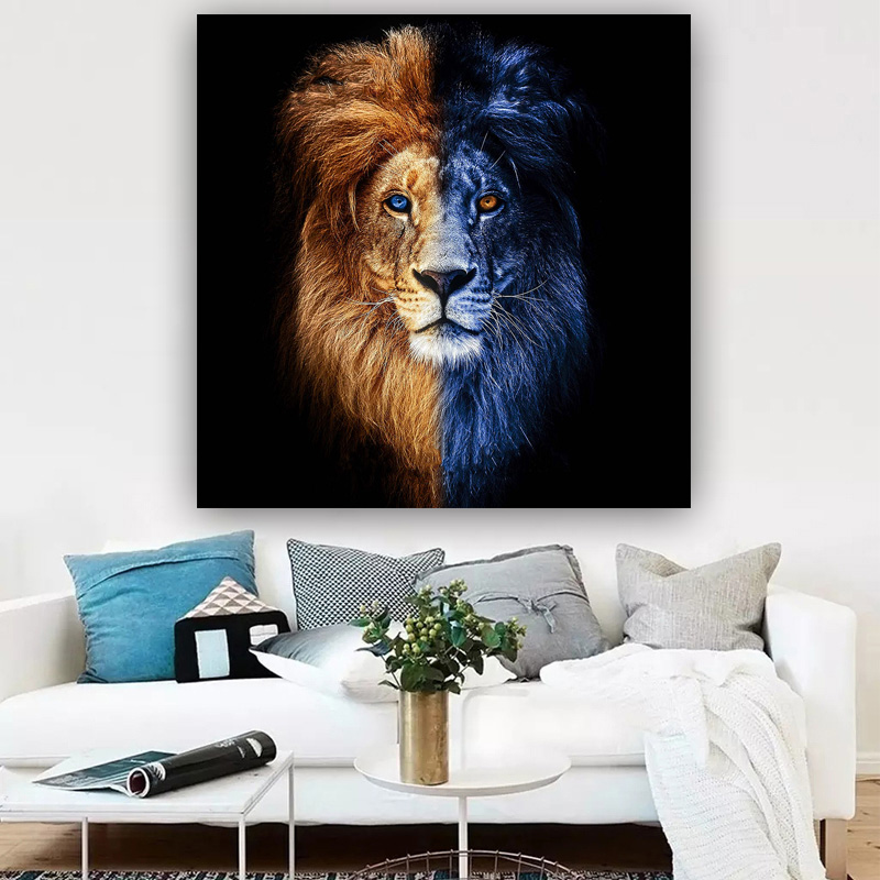 Modern Canvas Wall Picture Art Animal Painting Print Profound Lion Face With Double Colors For Living Room Home Decor No Frame