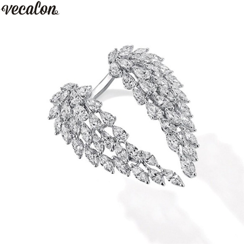 Angel wings Promise ring Real 925 Sterling Silver 5A Cz wedding band rings For women Statement Party Finger Jewelry