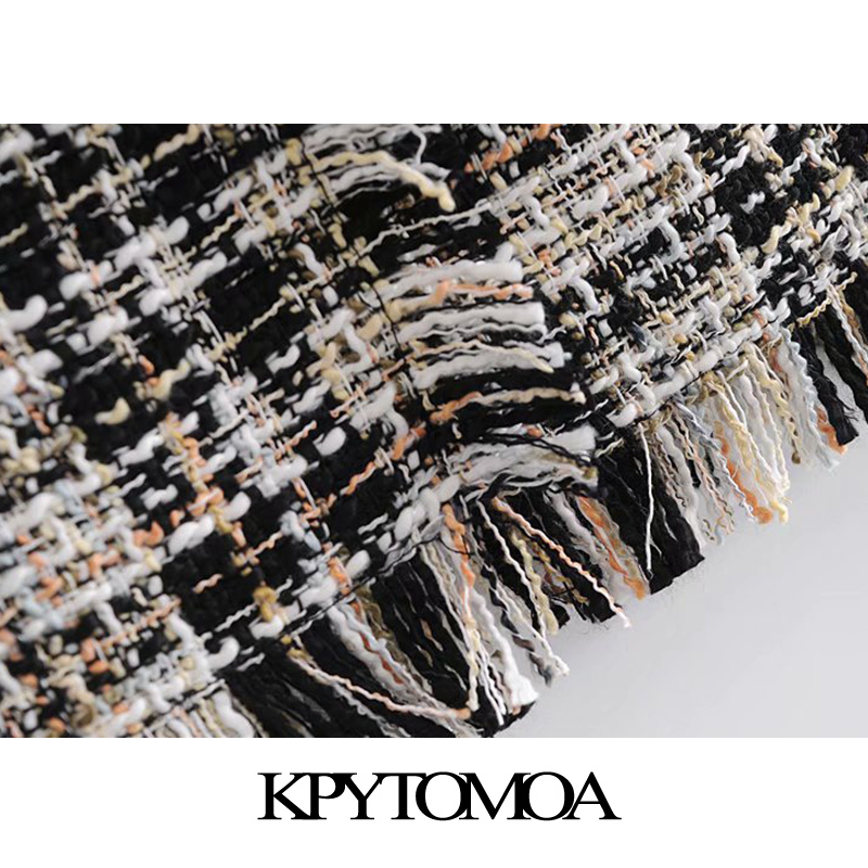 Women Fashion With Frayed Trim Tweed Check Waistcoat Square Collar Sleeveless Female Vest Coat Chic Tops 210420