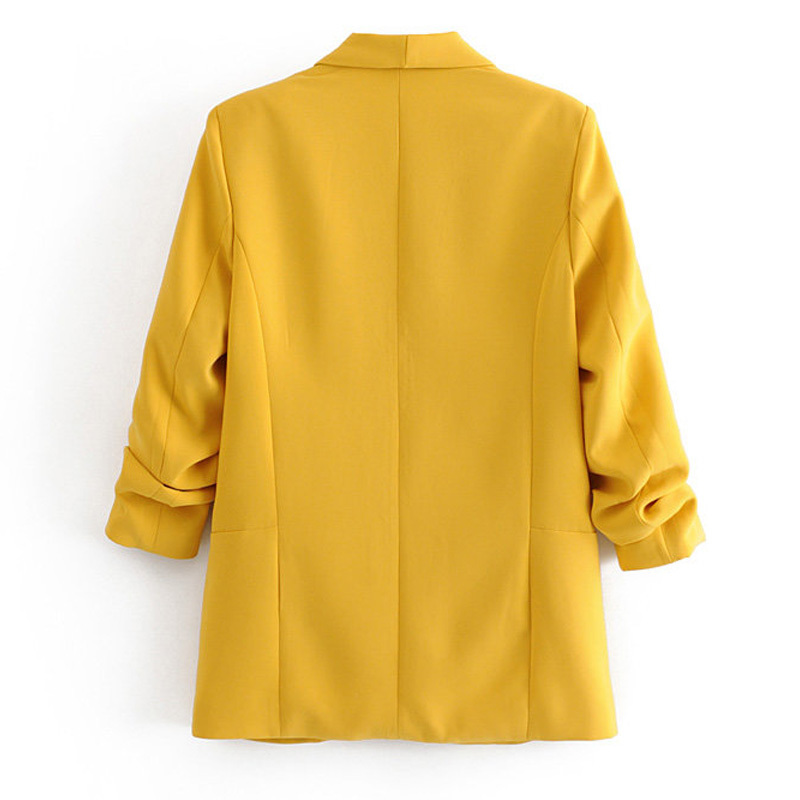 autumn candy color flip leader fold thin casual jacket female Yellow red casual holiday women's coat Simple 210507