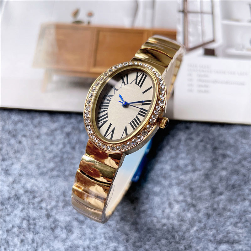 Fashion Brand Watches Women Lady Girl Pretty Oval Crystal Arabic Numerals Style Steel Metal Band Beautiful Wrist Watch C61