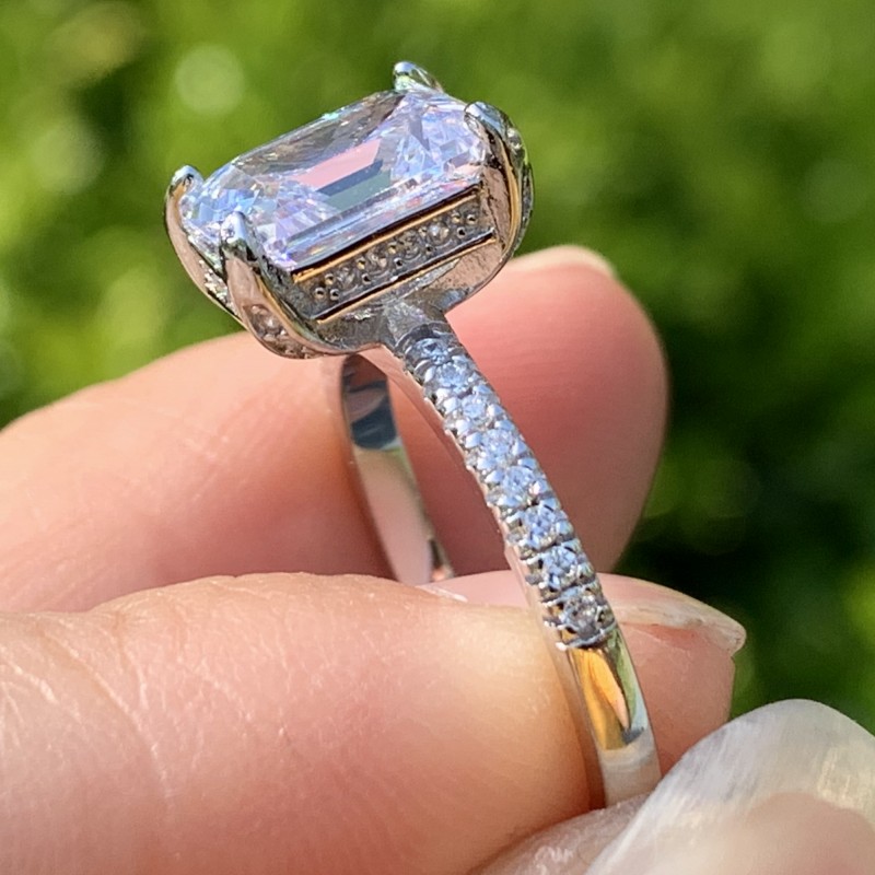 Size 5-10 Wedding Rings Luxury Jewelry Real 925 Sterling Silver Emerlad Cut White Topaz CZ Diamond Gemstones Eternity Women Engagement Couple Bridal R