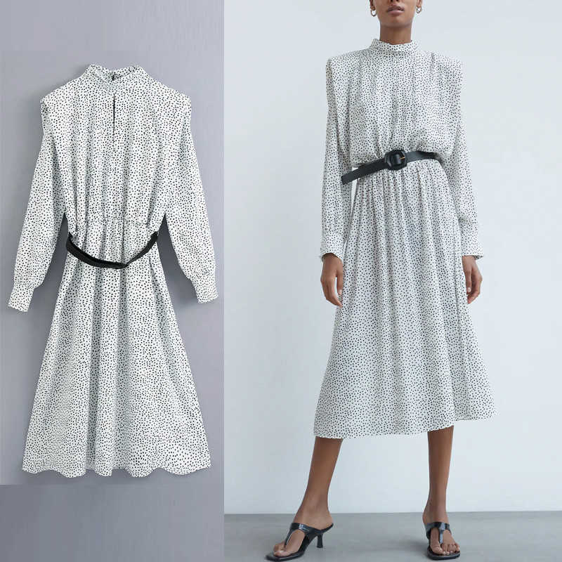 Za Polka Dot Belt Midi Dress Women Pronounced Shoulders Autumn Dress Elastic Waistband Feminine Elegant High Collar Dresses 210602, As picture
Za Polka Dot Belt Midi Dress Women Pronounced Shoulders Autumn Dress Elastic Waistband Feminine Elegant High Collar Dresses 210602, As picture