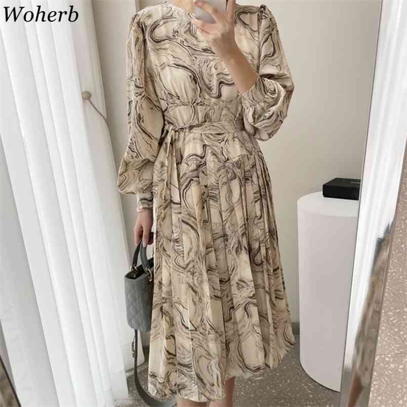 Girls O-Neck Chic All Match Printing Dress Spring Summer Long Sleeves Elegance Maxi Pleated Dresses Vestidos 210519