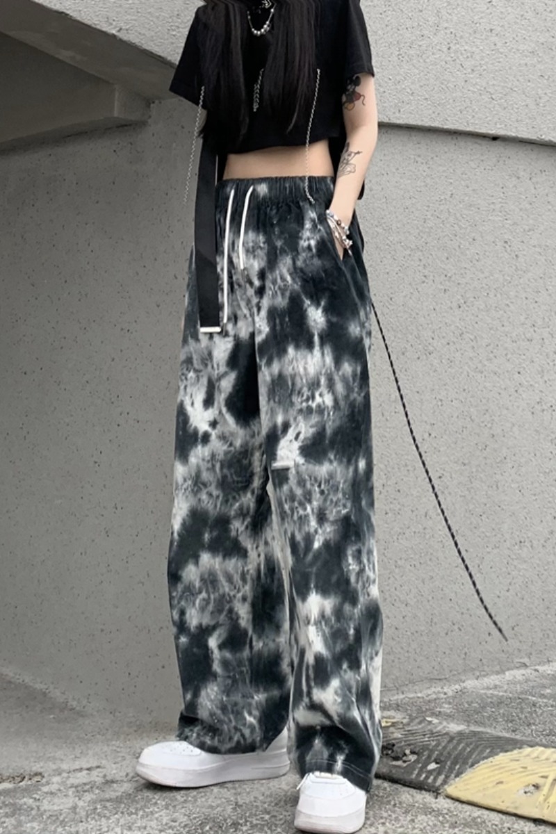 Elastic Waistband Loose Tie Dye Contrast Jogger Pant Women Man Wide Leg Streetwear Korean Harajuku Punk Hip Hop 210519