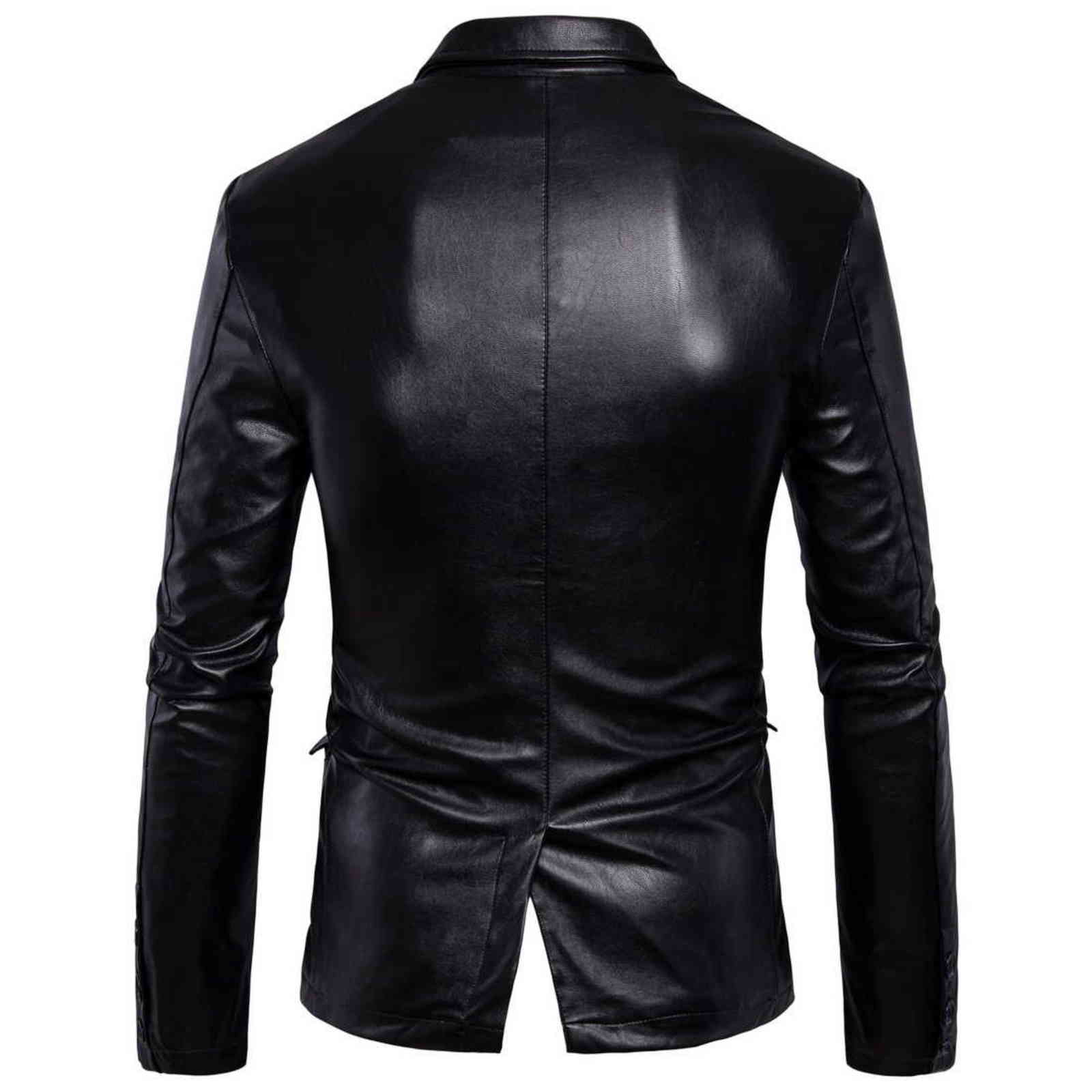 Mens Leather Jackets 2 Button Formal Dress Suits Fashion Man Blazers Black Brown Solid Motorcycle Coat Suede Jacket Male 211111