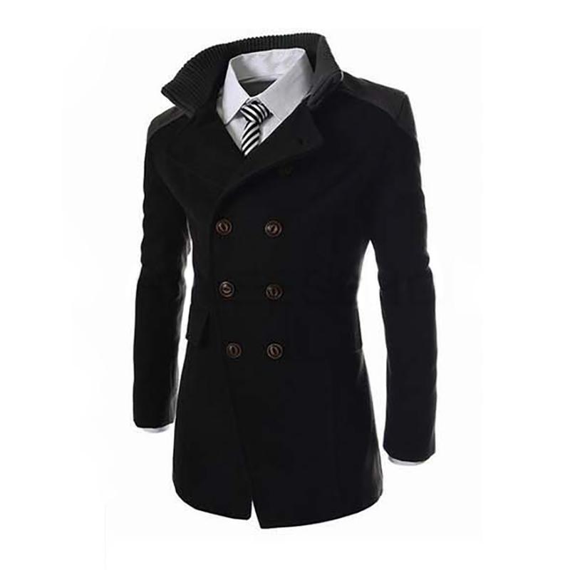 English Style Jackets For Men Autumn Winter Mandarin Collar Wool Blend Double Breasted Coat Thick Overcoats Men's & Blends