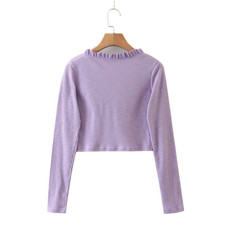 HSA Women Autumn Cardigans Sweater V-Neck Ruffles Sweater Cardigans Long Sleeve Lace up Knit Jumpers Stripe Vintage Jacket 210716