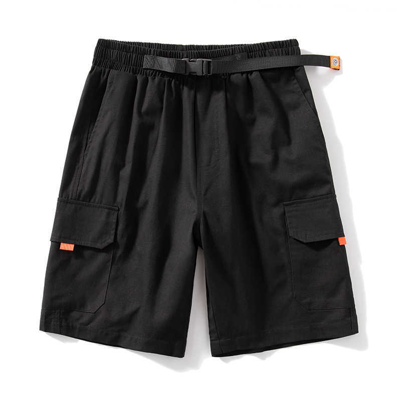 Summer Men's Orange Pocket Cargo Shorts Men Baggy Cotton Linen Breathable Mens Jogger Shorts Beach Short Belt Pants Men 8XL 210603