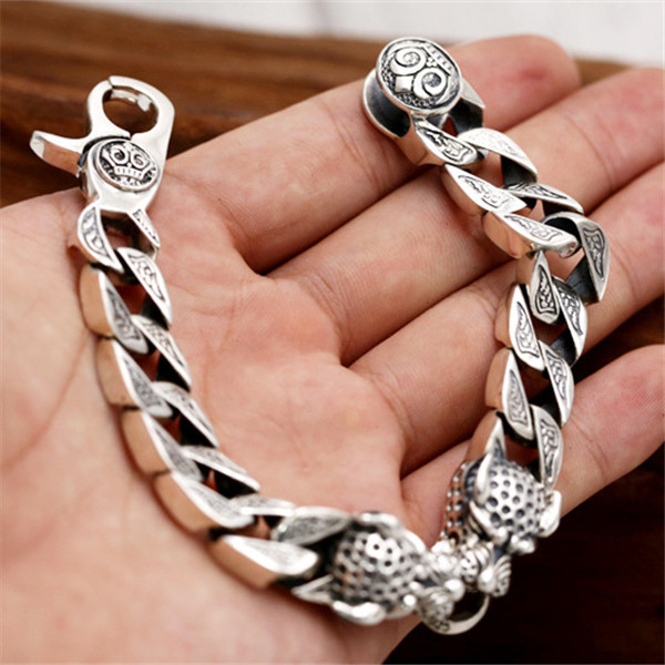 Quality 925 Sterling silver animal leopard heads link chain bracelets American European antique handmade vintage designer luxury jewelry accessories g