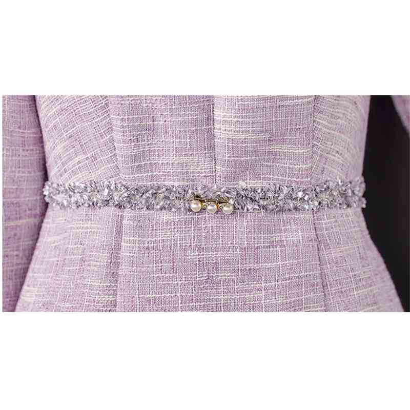 Autumn And Winter Runway Tweed Dress For Women Vintage Wool Chic Party Knee Length A-Line Diamonds Belt Dresses Vestdios 210520