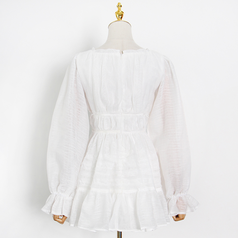 Temperament Minimalist White Dress For Women Square Collar Long Sleeve High Waist Mini Dresses Female Fashion 210520