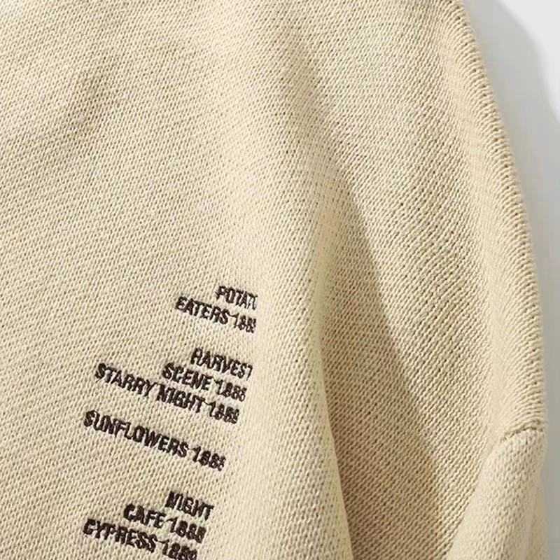 Oversized Sweater Men Pullovers O-neck Autumn Van Gogh Print Clothing Causal Harajuku Knitted Sweater Men Pullovers Streetwear H250221