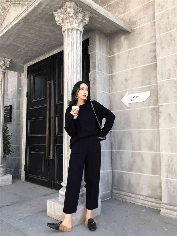 Women Cashmere Sweater Two Piece knitted Sets Slim Tracksuit Autumn Winter Fashion Sweatshirts Sporting Suit Female 210519
