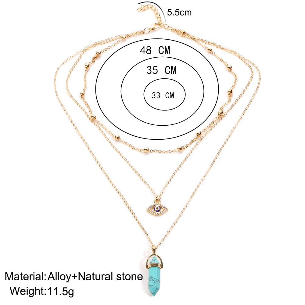 Blue Evil Eye Stone Necklaces Women Natural Crystal Quartz Chakra Bullet Hexagonal Prism Point Healing Pendant Beads Necklace Fashion Multi Layered Ch