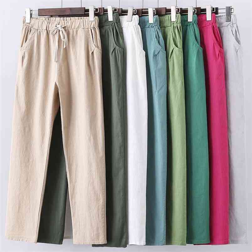 Spring Summer Korea Fashion Women Harem Pants Plus Size Loose Cotton Linen High Waist All-matched Casual Trousers D167 210512