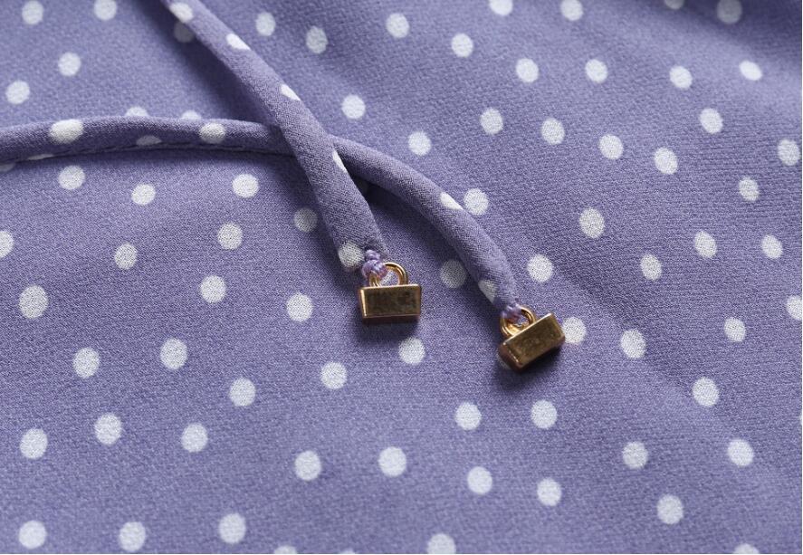 Vintage France Style Purple Polka Dot Print Hollow Out Women Dress Long sleeve Lacing up Collar Slim Girl's Mini Dresses 210429