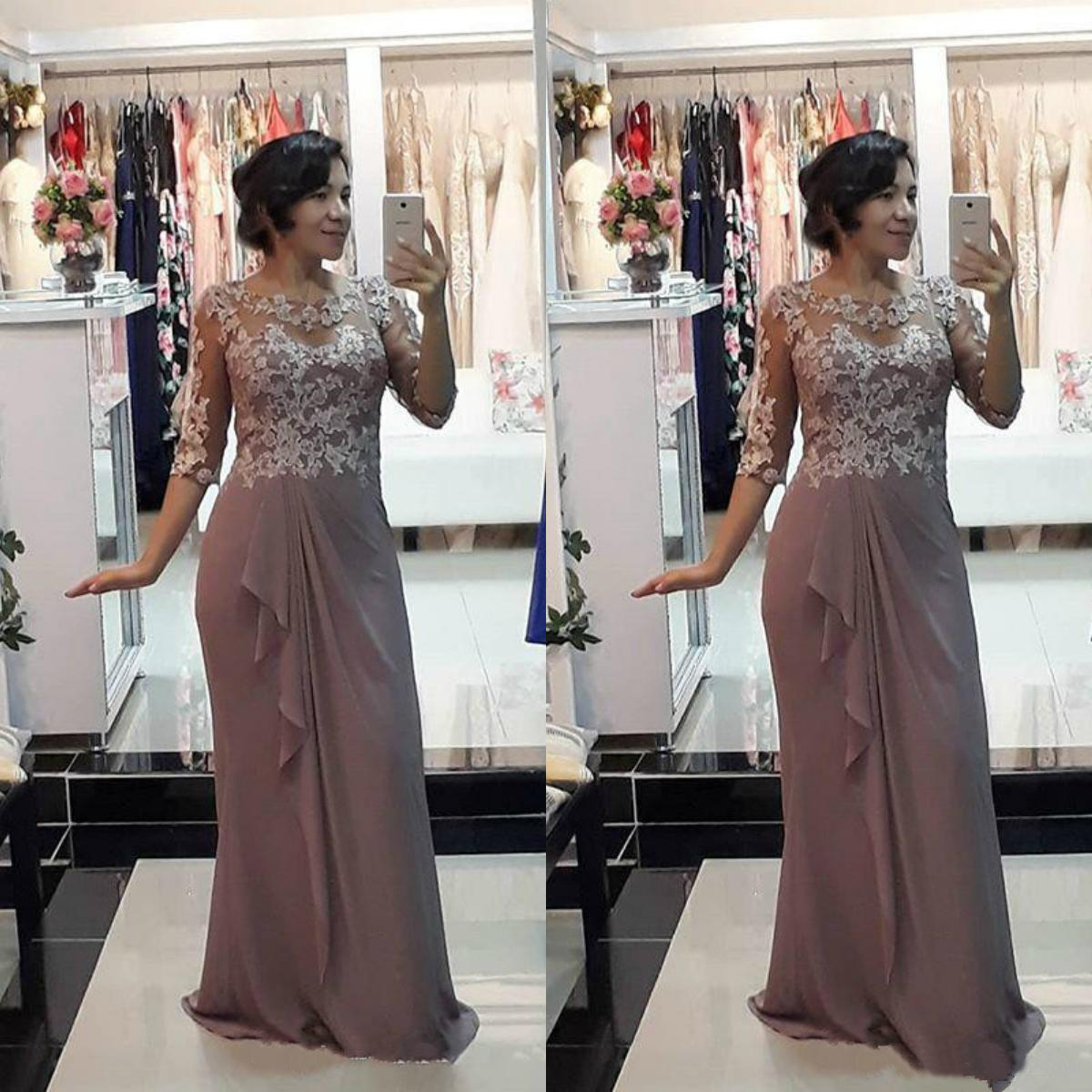 Half Sleeve Mother of the Groom Dress Appliques Lace Chiffon Floor Length Sheer Neck 2021 Classic Mother of the Bride Evening Party Dress
Half Sleeve Mother of the Groom Dress Appliques Lace Chiffon Floor Length Sheer Neck 2021 Classic Mother of the Bride Evening Party Dress