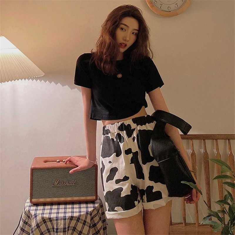 Harajuku Korean Style Streetwear Cow Print Sport Shorts Joggers Women Sweatpants Straight Elastic High Waist Wide Leg 210724